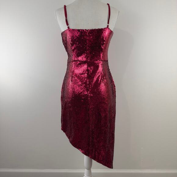 Lulus 'Below‎ The Stars' Red wine Women’s Sequin Asymmetrical Dress Size Small - Picture 4 of 16